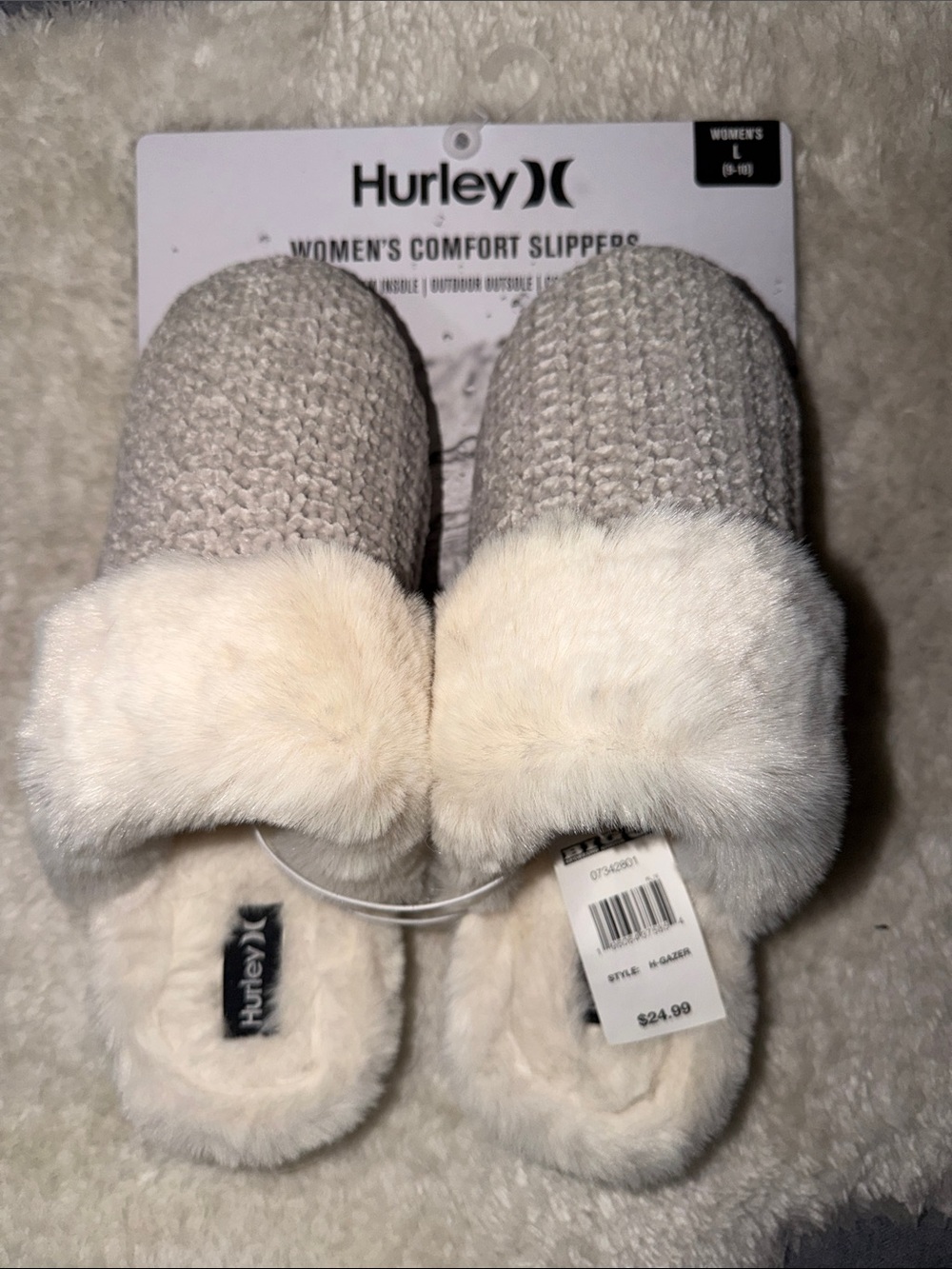 Hurley Women's Cream Knit Plush Cuff Slippers